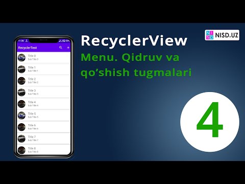 4. Android Studio. RecyclerVew + CardView - Menu yaratish, qidiruv va qo'shish tugmalari