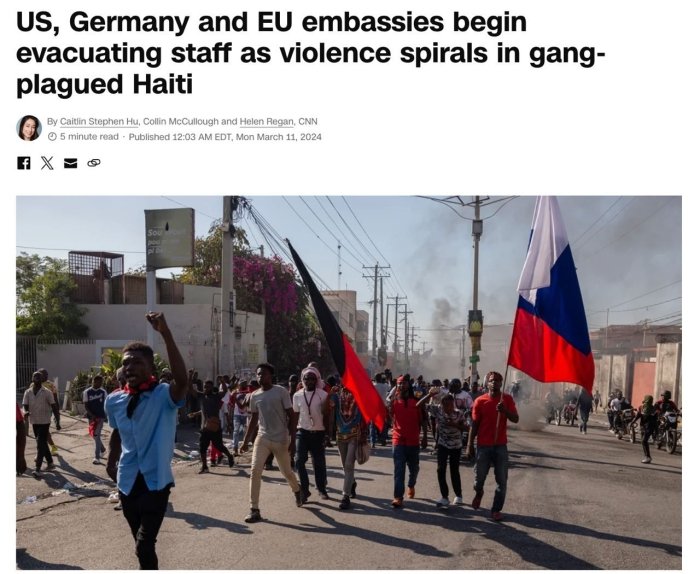 AQSH, Germaniya va Yevropa Ittifoqi elchixonalari xodimlarini Gaitidan evakuasiya qila boshladi — CNN