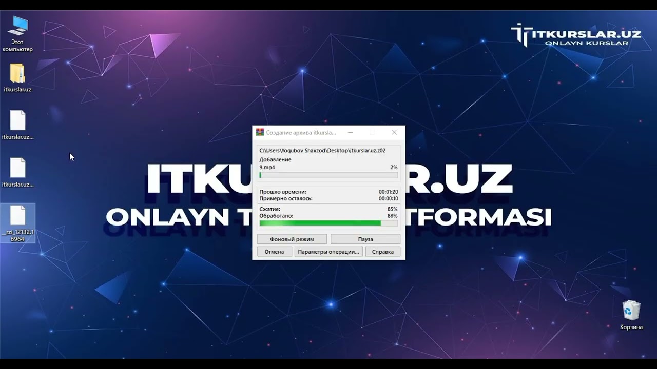 Katta hajmdagi fayllarni bo‘lib arxivlash va hajmini kichraytirish