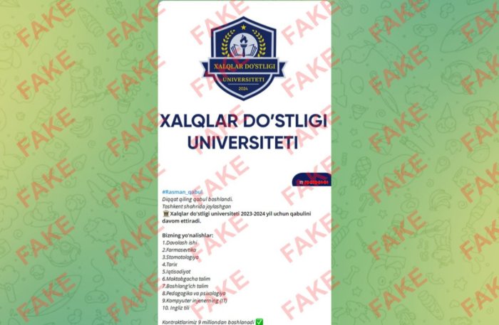 Lisenziyasi yo‘q universitetga qabul e’lon qilindi. Vazirlik ogohlantirdi