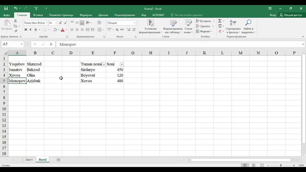 Microsoft Excel dasturida ma’lumotlarni izlash va almashtirish 9-dars