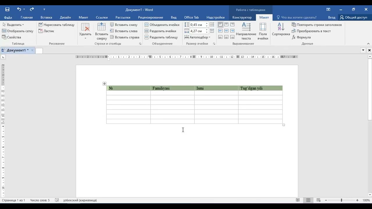 Microsoft Word dasturida jadvallar bilan ishlash 10-dars