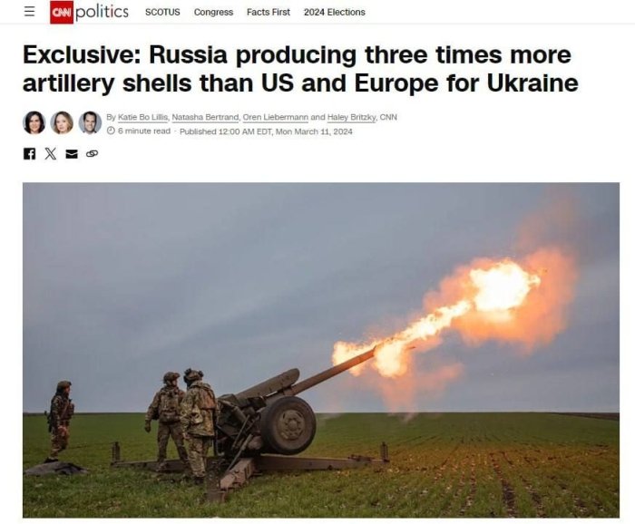 Rossiya oyiga 250 ming dona snaryad ishlab chiqarmoqda, bu AQSh va Yevropa Ukrainaga yetkazib berayotgan quroldan uch baravar ko‘p — CNN